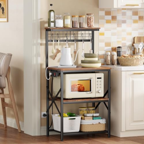 Furologee Kitchen Bakers Rack with Power Outlet, 22-Inch Microwave Stand - Image 2