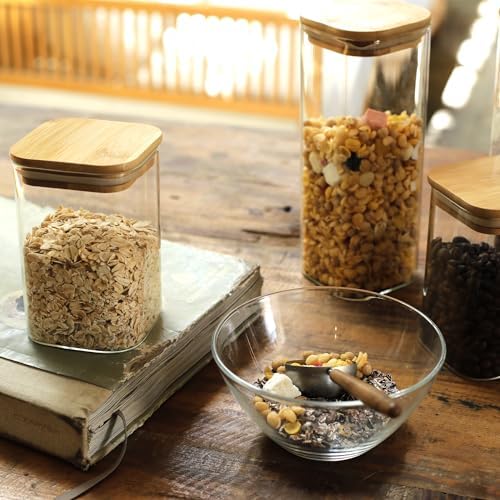 LIBWYS 8-Pack Square Glass Storage Jars with Bamboo Lids (0.6Qt/1.06Qt) - Image 3