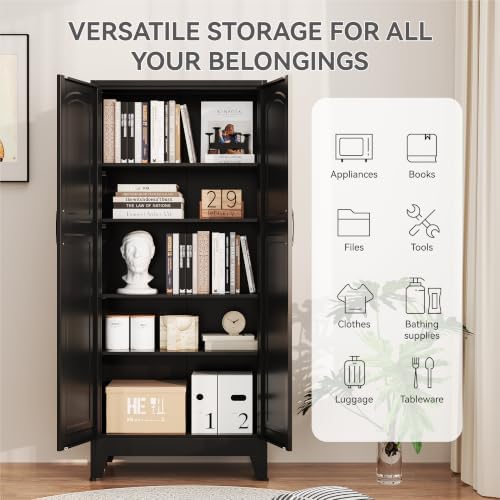 YAUWOH 71''Metal Cabinet with 4 Adjustable Shelves,5-Tier Pantry Storage Cabinet,Kitchen Pantry Cabinet Black - Image 5