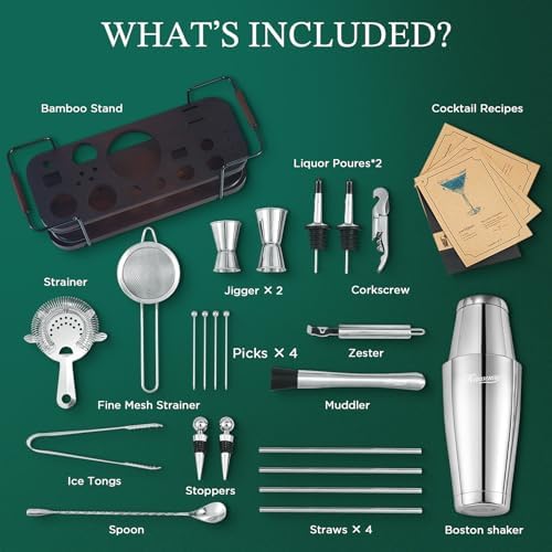 KITESSENSU Boston Shaker Set with Stand | Complete 24-Piece Bartender Cocktail Kit with All Bar Accessories - Image 4