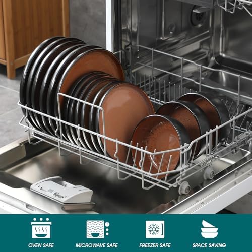 vancasso Plates and Bowls Sets, 18 Pieces Stoneware Dinnerware Sets for 6, Kitchen Dish Set Mircowave and Dishwasher Safe Ceramic Dishware, Dark Brown, Series AMBER - Image 4