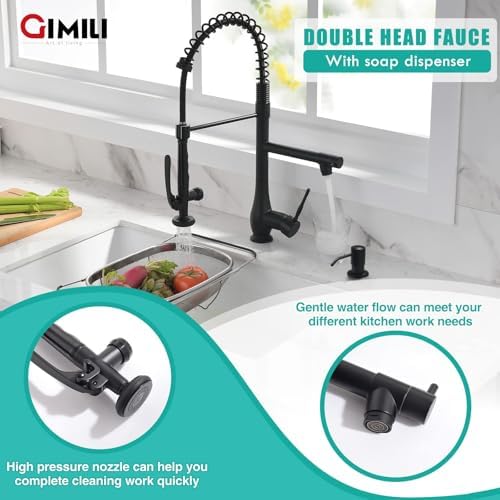 GIMILI Matte Black Commercial Kitchen Sink Faucet with Soap Dispenser - Image 3