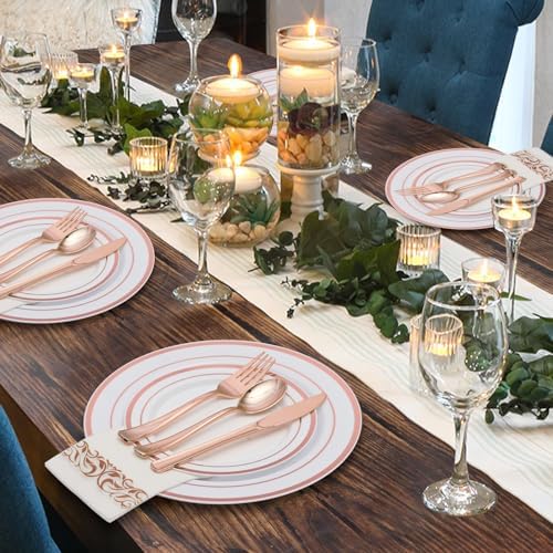Goodluck 700 Pcs Rose Gold Disposable Party Dinnerware Sets for 100 Guests - Image 6