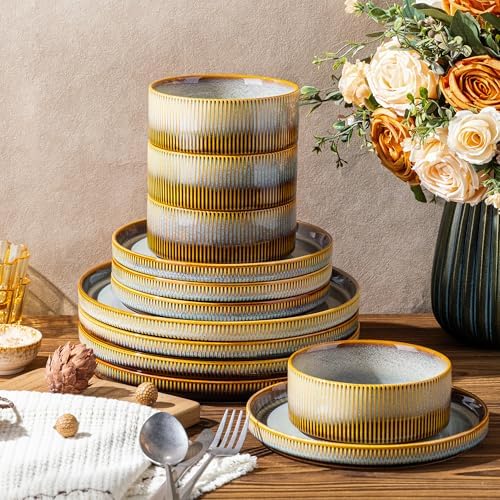 TheTerra Ceramic Dinnerware Set for 4, 12-Piece Plates and Bowls Set - Image 5