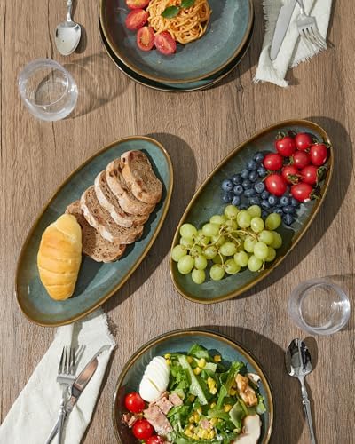 12.8" Oval Serving Platters, Stoneware Party Tray Set for Entertaining, Microwave Safe Large Platter for Fruit/Cheese/Cookie/Sushi/Appetizer, Ceramic Serving Trays Plates of 4, Aurora Green - Image 3