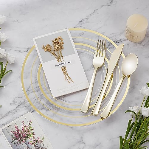 BESTVIP 150PCS Plastic Dinnerware Set, Clear Gold Disposable Plates - Image 2