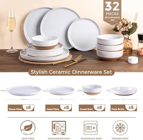 AmorArc Dinnerware Sets for 8, 32 Pieces Ceramic Plates and Bowls Set - Image 3