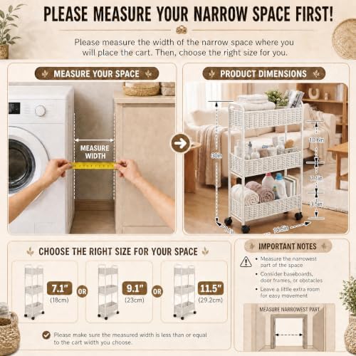 FOCHIER F Utility Slim Storage Cart,3-Tier Rolling Kitchen Office Laundry Room Cart,Mobile Shelving Unit Organizer for Living Room Bathroom Baby Diaper Narrow Places (White, UC-White-7.1inch) - Image 4