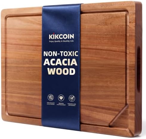 Kikcoin 17" x 11.8" Food Safe Acacia Cutting Board, Reversible Tray by Kikcoin