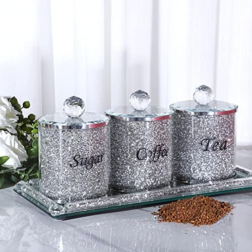 JUXYES Crushed Diamonds Canisters Set for Sugar Coffee Tea Features Tray - Image 5