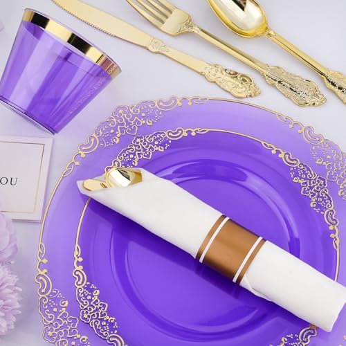 Bestluck 350PCS Purple Disposable Dinnerware for 50 Guests - Image 3