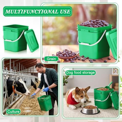 Mumufy 8 Pcs 3.5 Gallon Square Food Grade Bucket with Lid, Green - Image 5