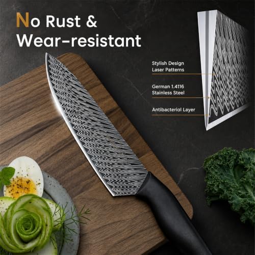 Amorston Knife Set, 15-Piece Kitchen Knife Set with Built-in Sharpener Block, German High-Carbon Stainless Steel, Dishwasher Safe, for Home Cooks and Everyday Meal Prep - Image 2