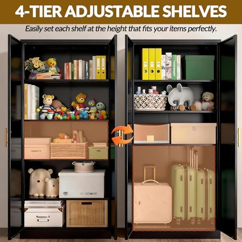 BESFUR 71" Tall Black Kitchen Pantry Cabinet, Metal Food Storage Cabinet with 4 Adjustable Shelves, Freestanding Cupboard with Doors for Kitchen, Dining Room, Living Room, Bathroom, Laundry Room - Image 4