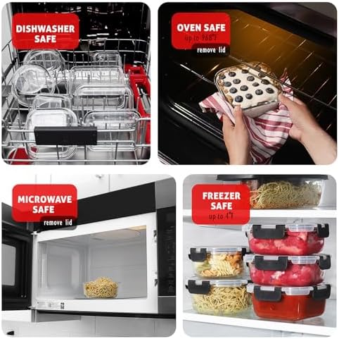 Nestl 24pc Glass Storage Containers with Lids, 12 Glass Food Storage Containers with 12 Airtight Lids for Pantry & Kitchen, Meal Prep Containers for Lunch, Oven Microwave & Dishwasher Safe, Black - Image 4
