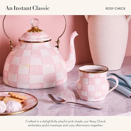 MACKENZIE-CHILDS Enamel Mug, 16 Ounces, Pink-and-White Rosy Check - Image 3