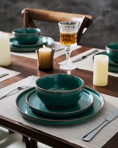 Famiware Mercury 18-Piece Stoneware Dinnerware Set, Dark Green - Image 5