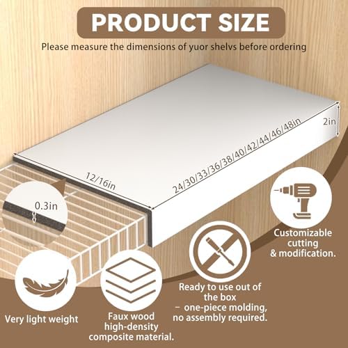 White 42x12in 5-Pack Faux Wood Shelf Covers for Wire Shelving – Cut with Utility Knife, No Tools, Waterproof & Fireproof – for Pantry, Closet, Laundry, Bathroom, Basement - Image 3