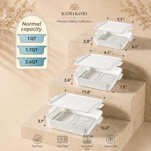 3‑Pcs Baking Dish Set with Lid & Grill Racks, Stackable Bakeware - Image 3