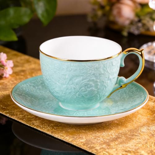 KAMMAK Tea Cups and Saucers Set of 2, Fine Bone China Coffee Cups, GH021 - Image 4