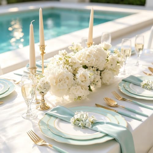 WDF 30Guest Mint Green Plastic Plates & Disposable Gold Silverware With Green Handle-Baroque Green &Gold Plastic Dinnerware for Wedding/Baby Shower/Summer Party - Image 2