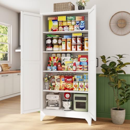 Letaya 76" H Metal Garage Storage Cabinets,White Tall Kitchen Pantry Locker - Image 2