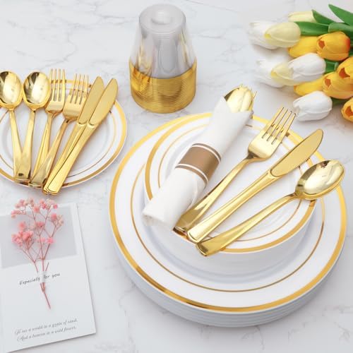 Goodluck 700 Piece Gold Plastic Dinnerware Set for 100 Guests - Image 5