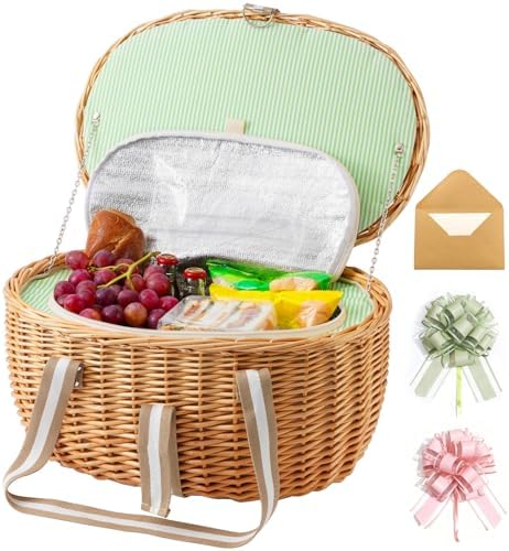 Picnic Basket Insulated with Lid, Large Wicker, Natural by WeaveNove