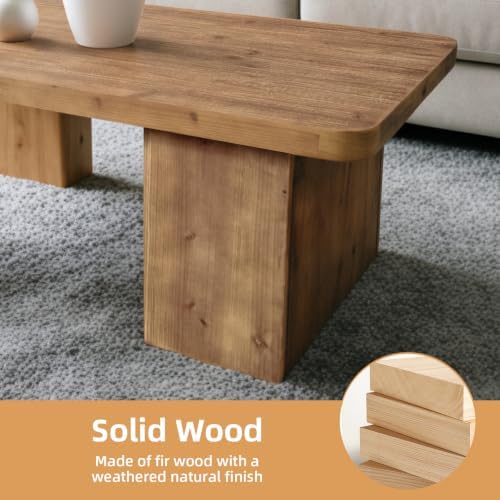 Rustic Wooden Coffee Table with 3 Thicked Legs, Big Rectangle Coffee Table - Image 6