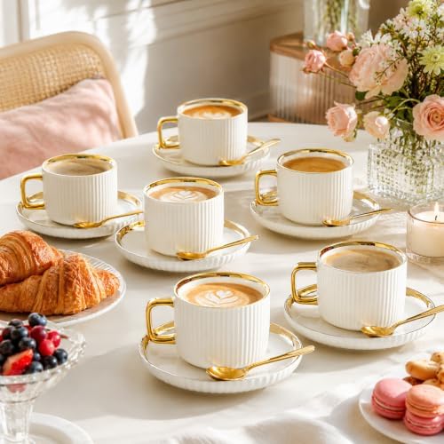 Ceramic Coffee Cup and Saucer Set, Set of 6 - Image 5