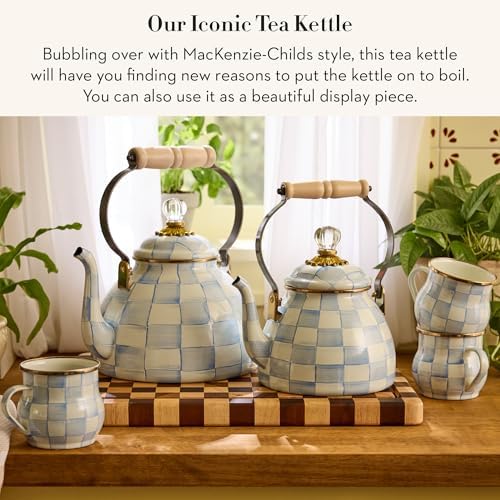 MACKENZIE-CHILDS Tea Kettle, 3 Quarts, Light-Blue-and-White Sky Check - Image 2