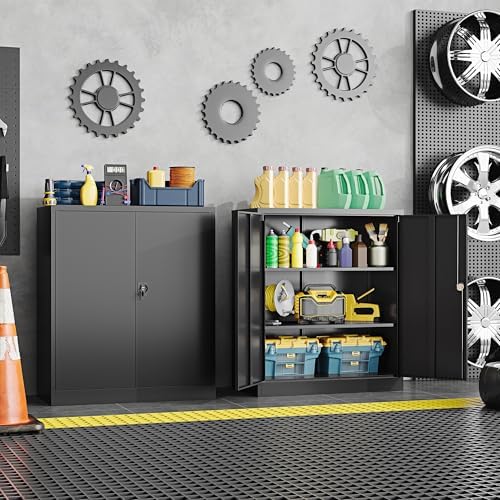 Metal Storage Cabinet, Wide & Deep File Cabinet with 2 Doors and Adjustable Shelves, Lockable Tool Cabinet for Garage,Home Office and School (Black) - Image 2
