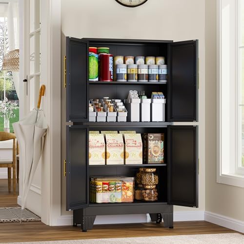 GAIOUS 47.25" Metal Storage Cabinet, Black Kitchen Food Cabinet with 4 Door - Image 2