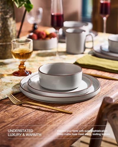 Famiware Nebula Ridge 18-Piece Stoneware Dinnerware Set, Light Gray - Image 3