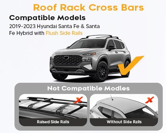 Powerty Roof Rack Cross Bars for 2019-2023 Hyundai Santa Fe & Santa Fe Hybrid Accessories with Flush Side Rails, 268 LBS Heavy Duty Anti-Theft Lockable Roof Rails Crossbars Luggage Racks - Image 2