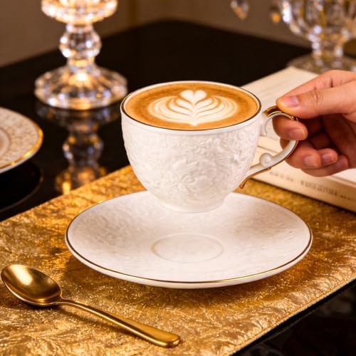 KAMMAK Tea Cups and Saucers Set of 2, Fine Bone China Coffee Cups, GH021 - Image 3