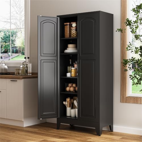 COFaR 71" Black Arched Storage Cabinet for Living Room and Home Office - Image 5