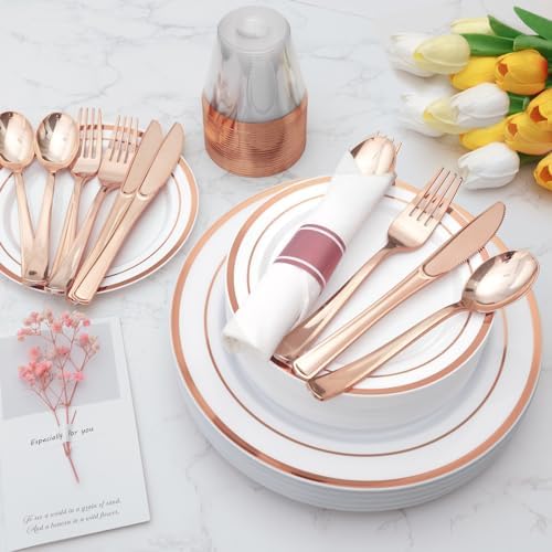 Goodluck 350 Piece Rose Gold Plastic Dinnerware Set for 50 Guests - Image 5