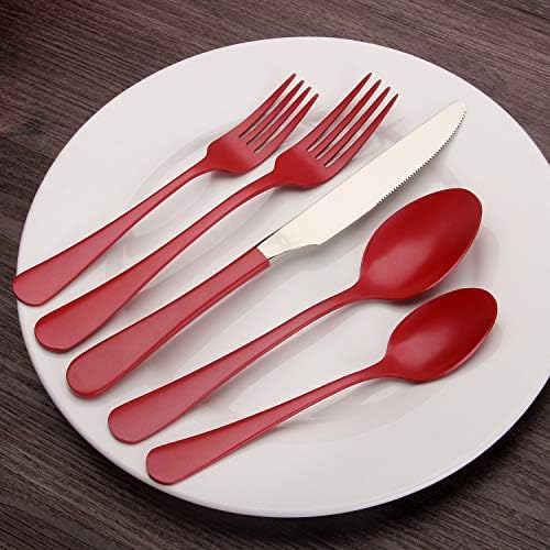 Red Silverware Set, Bysta 20-Piece Stainless Steel Flatware Set, Kitchen Utensil Set Service for 4, Tableware Cutlery Set for Home and Restaurant, Knives mirror polish, Dishwasher Safe - Image 6