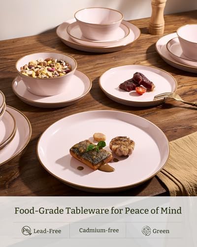 Famiware Saturn Dinnerware Sets, Ceramic Dishes for 4, Rimmed Plates, Bowls - Image 4