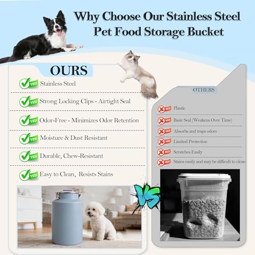 UPSKYPET 25lb Stainless Steel Dog Food Storage Container with Lid and Scoop - Image 3