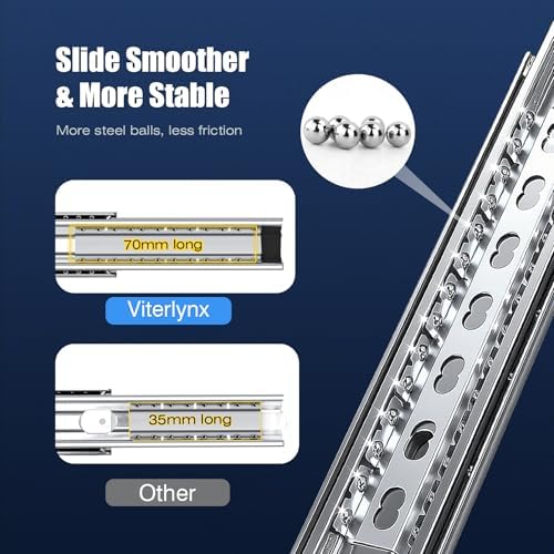 Thickened 200Lbs Soft Close Heavy Duty Drawer Slides 1 Pair 14 16 18 20 22 24 26 28 Inch Full Extension Ball Bearing Self Slow Closing Rails Kitchen Cabinet Tool Box Runners Tracks Glides - Image 5