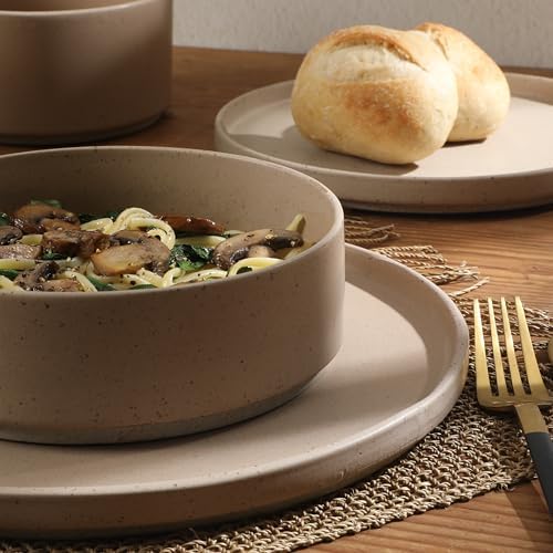 Gibson Elite Tatum Premium Porcelain Matte Reactive Glaze 16-Piece (Service for 4) Plates and Bolws Stackable Dishes Ceramic Dinnerware - Blush Pink/Taupe - Image 2
