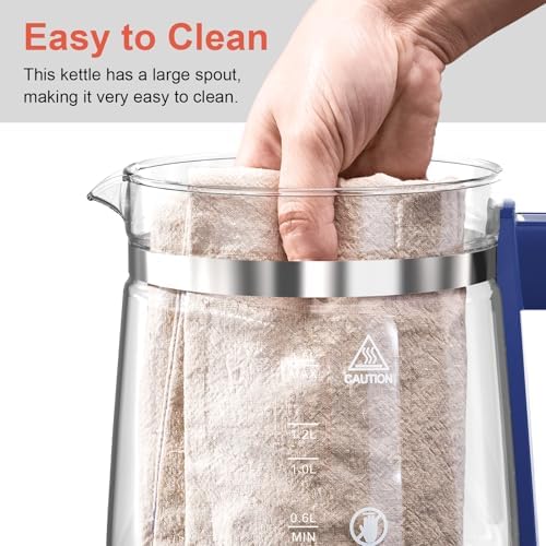 Electric Kettle 1.5L Borosilicate Glass, 1200W Temperature Control Tea Kettle with Auto Shut-Off & Boil-Dry Protection, BPA-Free Stainless Steel Base, Fast Boil for Coffee & Tea, Blue - Image 6