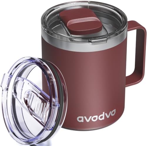 12oz Insulated Coffee Mug with 2 Lids & Handle, Stainless Steel Cup by avodvo