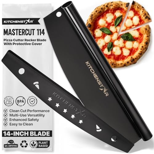 14-Inch Pizza Cutter Rocker Blade, 304 Stainless Steel Slicer Knife, Black by Kitchenstar