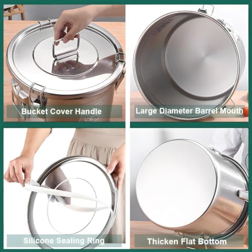 3.2Gal 304 Stainless Steel Kitchen Airtight Canister, 405oz Flour Container with Lid and Locking Clamp,10-21Lbs Metal Bucket Food Storage Container for Rice Flour Grain Coffee Bean(12L) - Image 4