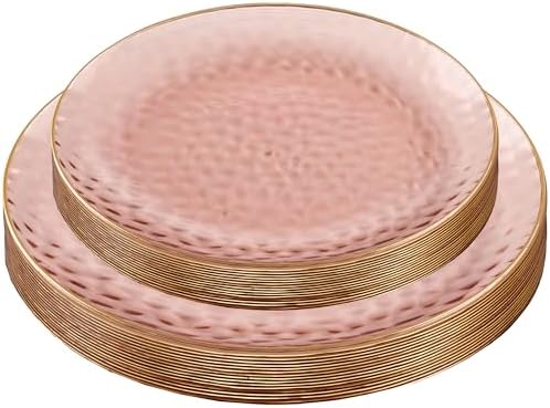PLASTICPRO 128 Piece Combo Plates Set includes 64-7'' inch Plates & 64-10'' inch Dishes Rose Hammered Plastic PartyPlates Premium heavyweight Elegant, Disposable, Tableware, Dishes, - Image 6