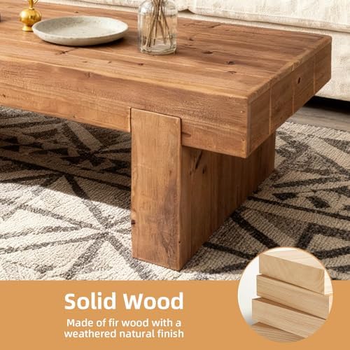 Rustic Wooden Coffee Table for Living Room Mid Century Modern Coffee Table - Image 5