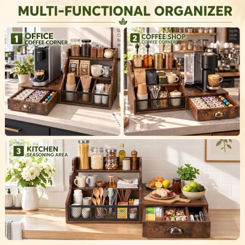 Coffee Station Organizer 3-Tier Syrup Rack with K Cup Holder Drawer - Image 6